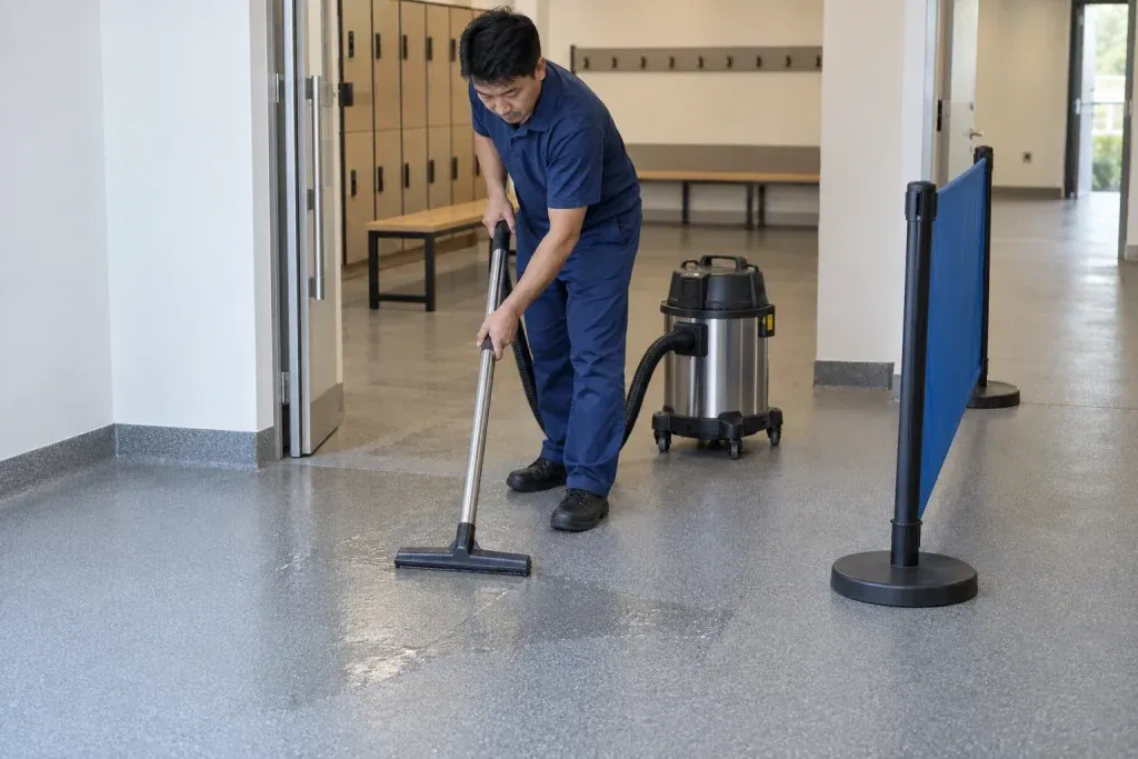 Ảnh minh họa thu nước từ nền vinyl có hạt trong khu đã phân vùng