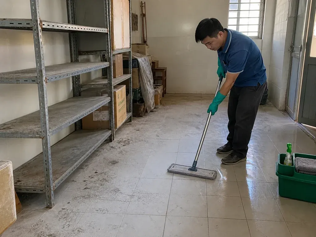 Ảnh minh họa khảo sát vùng thử trên nền gạch phòng lưu trữ lâu ngày