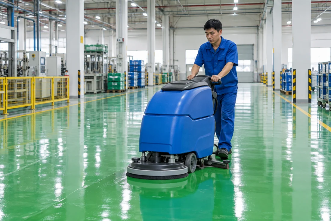 Làm sạch sàn Epoxy xanh